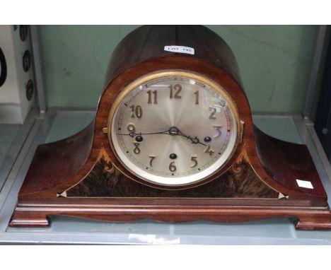 An Edwardian mahogany inlaid mantel hat clock, silvered dial with Arabic numerals&nbsp;
