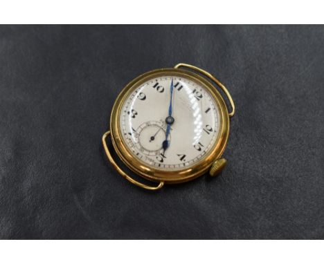 A gent's 18ct gold manual wrist watch by Zenith bearing name Irvine Hindle, Halifax to face, movement no: 2979650, the watch 