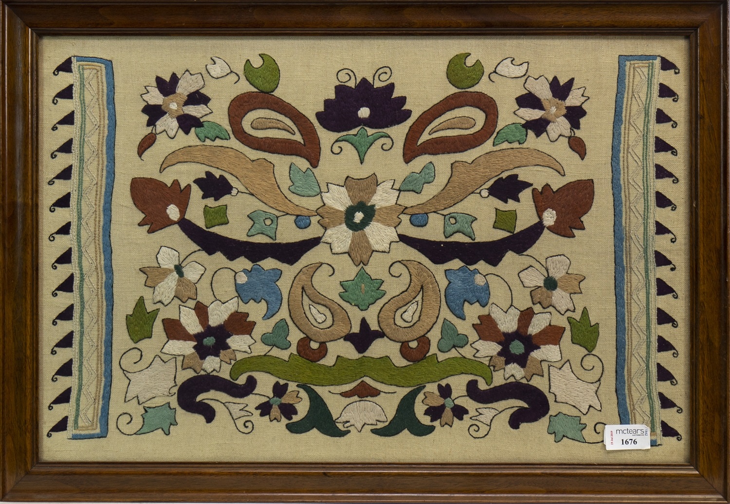 ARTS AND CRAFTS EMBROIDERED CREWELWORK PANEL, decorated with stylised