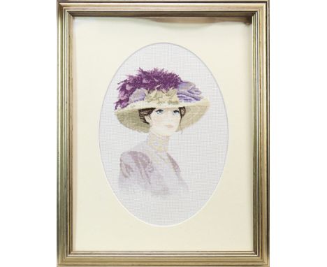 EMBROIDERED PORTRAIT OF A LADY, 35cm x 24cm Mounted framed and under glass
