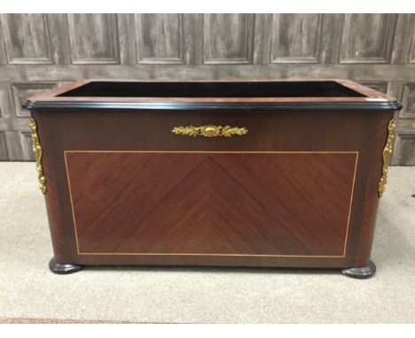 20TH CENTURY FRENCH DESIGN KINGWOOD PLANT TROUGH, with gilt metal mounts, 78cm x 40cm