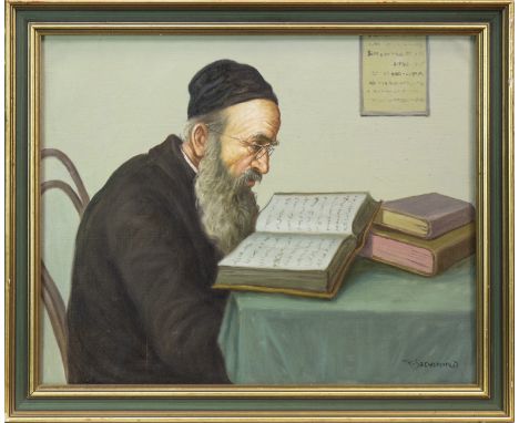 CONTINENTAL SCHOOL, THE SCHOLAR, oil on canvas, signed (K. Szcwcienlo?), 40cm x 50cm Framed