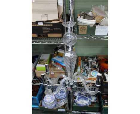 A modern chrome &amp; glass, five sconce hanging lamp,&nbsp;