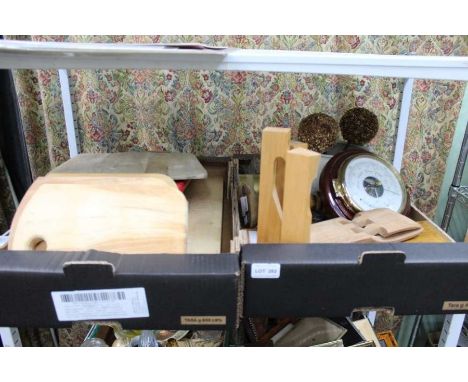 A marine type wall barometer and thermometer, 20cm in diameter, together with other decorative domestic items, and a quantity