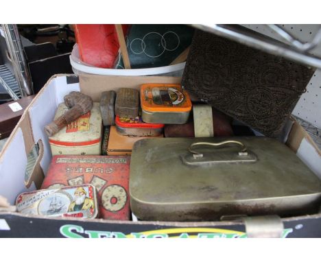 A box of vintage tins etc