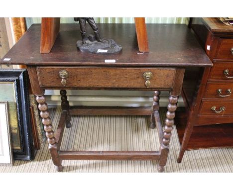 A part 19th century oak rectangular topped side table, with single drawer &amp; bobbin legs
