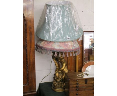 Large cherub table lamp with spare shade