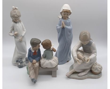 4 NAO - BOY &amp; GIRL SITTING, GIRL WITH MISSING SHOE, GIRL PRAYING &amp; GIRL WITH DOG SITTING ON DRESS