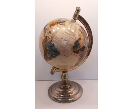 MODERN ONYX &amp; MIXED MINERAL GLOBE ON A CHROME STAND 16" TALL