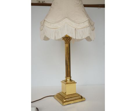 Large brass column table lamp Height 76 cm including shade 