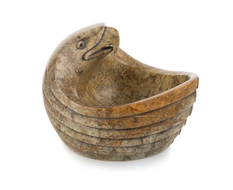 VINCE BOMBERRY (INDIGENOUS CANADIAN), SOAPSTONE BOWL, ONTARIO (ONONDAGA) carved with eagles head over a stepped oval basin, i