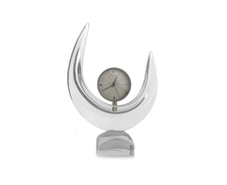 DAUM FRANCE, GLASS MANTEL CLOCK, CONTEMPORARY with quartz movement, the circular dial with block numeral markers at 3, 6, 9, 