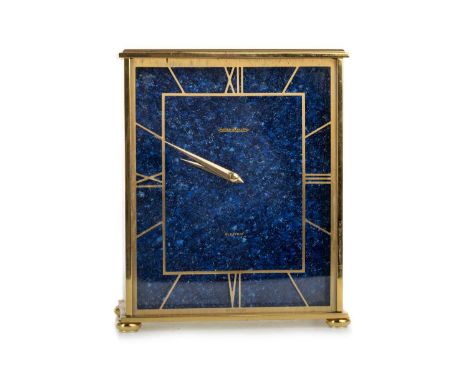 JAEGER-LeCOULTRE MANTEL CLOCK, 1970-79 electric movement, the lapis lazuli effect oblong dial with brass Roman numerals chapt