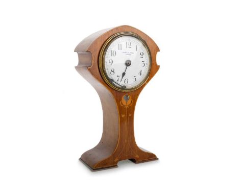 ART NOUVEAU MAHOGANY MANTEL CLOCK, JOHN KIPPEN OF CRIEFF, 1900-10 the white enamel dial with Arabic numerals, with balloon he