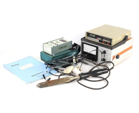 Three vintage items of electrical testing equipment and a soldering iron. Comrpising a Thurlby 1503 digital multimeter s/n A0