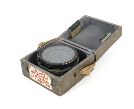 An RAF military aircraft compass TYPE P10, No 23145TM. Stamped with broad arrow mark 6A/1671. In a green painted wooden box, 