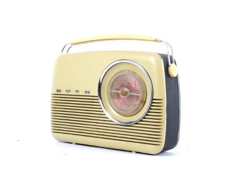 A vintage Bush radio type TR82C. S/n 346/62973, battery operated portable radio with large tuner dial, Medium &amp; Long wave