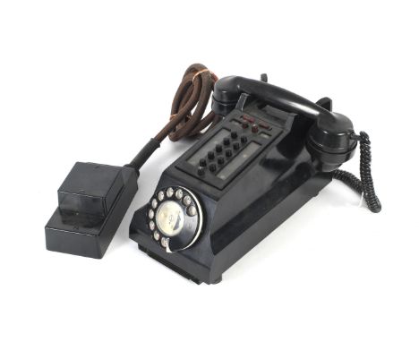 A vintage circa 1940s GPO black Bakelite intercom office telephone. No 1/2AL FHR 73/3A, with rotary dial and push buttons, L1