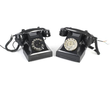 Two rotary black Bakelite telephones. Models GPO 332L and ITI DJL 11044-A8