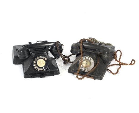 Two GPO rotary pyramid 1/232 F black Bakelite telephones with drawer. Both with bellset No 25 