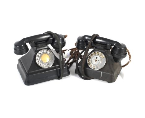 Two Siemens rotary black Bakelite telephones, model 328926. One with bellset.