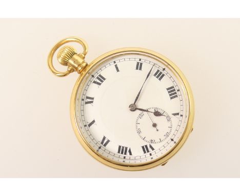 George V 18ct gold open faced pocket watch, Birmingham 1928, 43mm white enamel dial with Roman numerals, subsidiary seconds, 