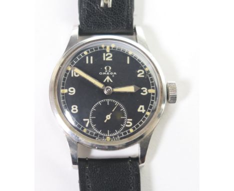 Omega British Military W.W.W. gent's stainless steel wristwatch, one of the Dirty Dozen, 30mm black dial with luminous hands,