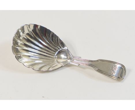 Victorian silver fiddle and thread pattern tea caddy spoon, by Mary Chawner, London 1839, fiddle and thread pattern, 10cm, we