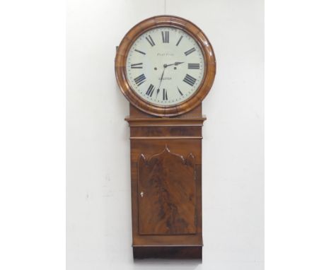 Paul Price of Chester (active 1848-78), a Victorian mahogany drop trunk wall clock, painted 40cm dial with Roman numerals, og