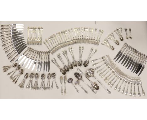 Extensive Victorian silver table service in the Wellington pattern, by George W Adams of Chawner &amp; Co., London 1855, engr
