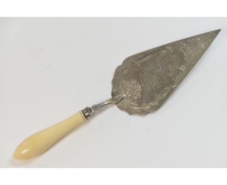 Victorian silver presentation trowel, Sheffield 1874, typically inscribed for the laying of the first brick of a new chimney 