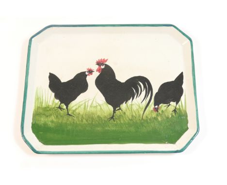 Wemyss Pottery tray, decorated with black hens, printed and impressed marks 'Wemyss Ware RH&amp;R', 25.5cm x 20.5cm 