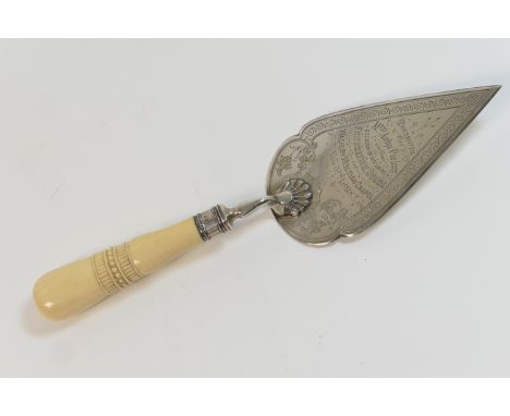 Victorian silver presentation trowel, Walker &amp; Hall, Sheffield 1898, typically inscribed 'Laying of the foundation stone 