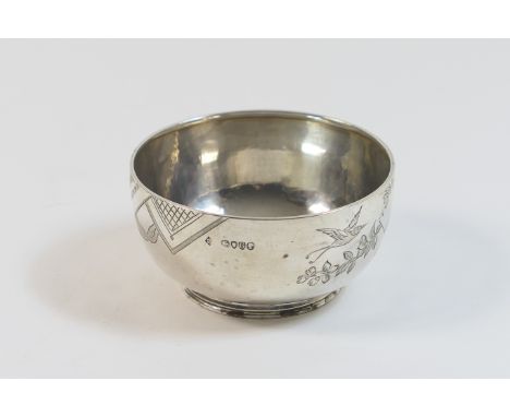 Victorian silver Aesthetic period bowl, by Martin Hall &amp; Co., London 1882, worked in a Japonesque design with crossed fan