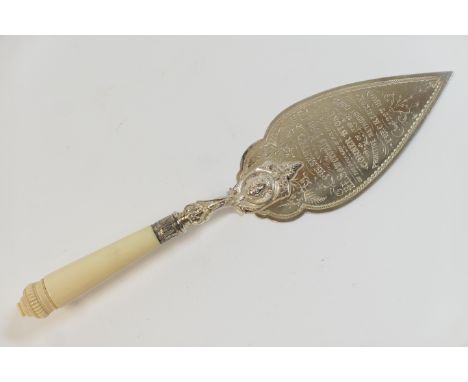 Victorian electroplated presentation trowel, dated 1891, typically inscribed for the laying of the cornerstone of the Primiti