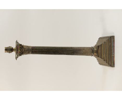 Walker &amp; Hall silver plated Corinthian column table lamp base, in need of rewiring, height to the top of the column, 46cm