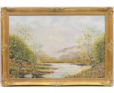 Robert Stark Wilkinson (active late 19th/early 20th Century), Mountain lake, signed oil on canvas, 60cm x 91cm 