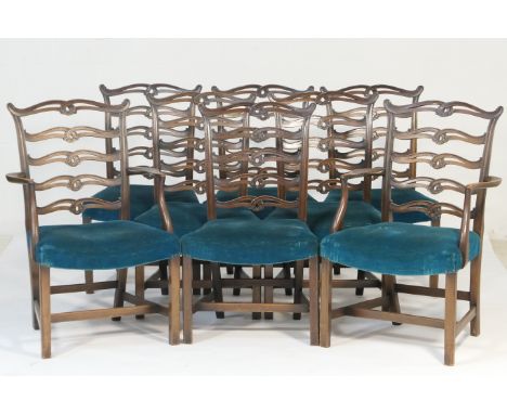 Set of eight Chippendale style mahogany dining chairs, early 20th Century, comprising two carvers and six singles, each with 
