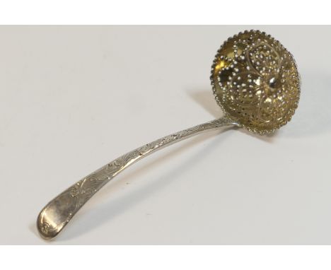 George III silver spoon, re-worked as a sifting spoon and later engraved and gilded, 16.5cm, weight approx. 53g (1.7 troy ozs