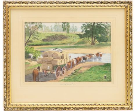 W R Gibson (probably Australian, 20th Century), The Minembah Bullock Team, watercolour, signed, 23cm x 34cm 