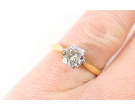 Diamond solitaire ring, round brilliant cut stone of approx. 0.80ct, estimated as H/J in colour and SI2 clarity, in a platinu