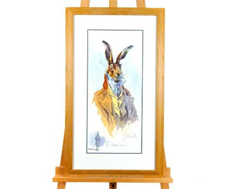 Jonathan Wall, (British), An anthropomorphic watercolour on thick cartridge paper, of a hare entitled 'The Stubble Scorcher',