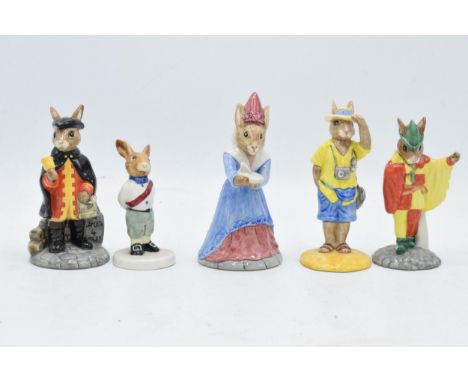 Royal Doulton Bunnykins to include Town Crier DB259, Prince Frederick DB48, Tourist DB190, Minstrel DB211 and Sundial DB213 (