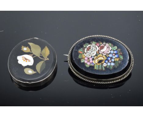 A vintage micro-mosiac brooch together with a similar floral pendant (2). 