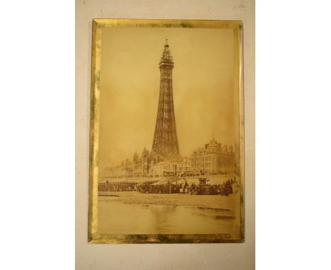 A Victorian photograph behind glass by James Vincent of Blackpool Tower, plate number 20002. 