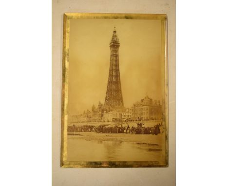 A Victorian photograph behind glass by James Vincent of Blackpool Tower, plate number 20002. 