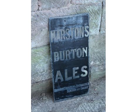 A vintage glass advertising sign of rectangular form for Marston's Burton Ales. 69 x 30cm. No postage. 