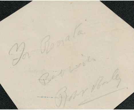 Robert Morley early signature to the verso of an irregularly cut piece from a Bagatelle Restaurant menu dated 4/12/46.  All a