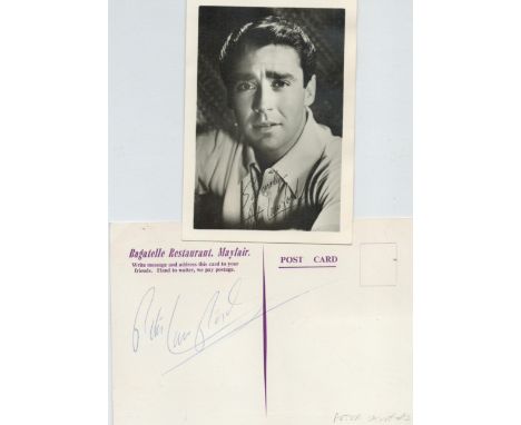 Peter Lawford signed to the verso of a c1950's Bagatelle Restaurant postcard advertising Edmundo Ros in cabaret, comes with a