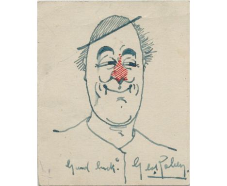George Robey vintage small, signed card with original self-drawn caricature.  All autographs come with a Certificate of Authe